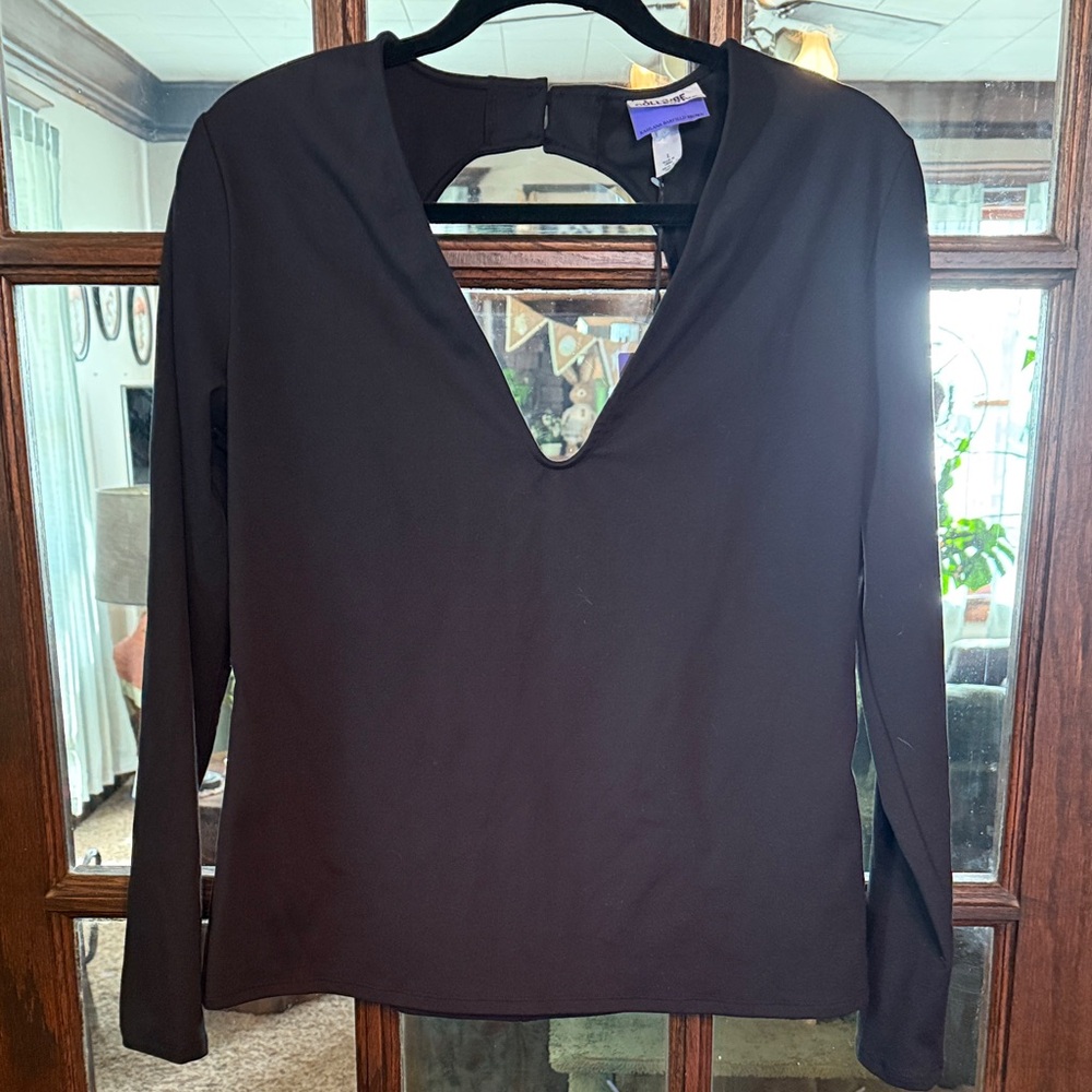 Future Collective Kahlana Barfield Brown Black Deep V‎ Open Back Top NWT L